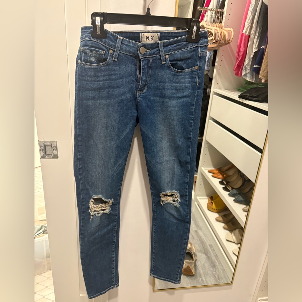 PAIGE Dark Blue Distressed Skinny Jeans